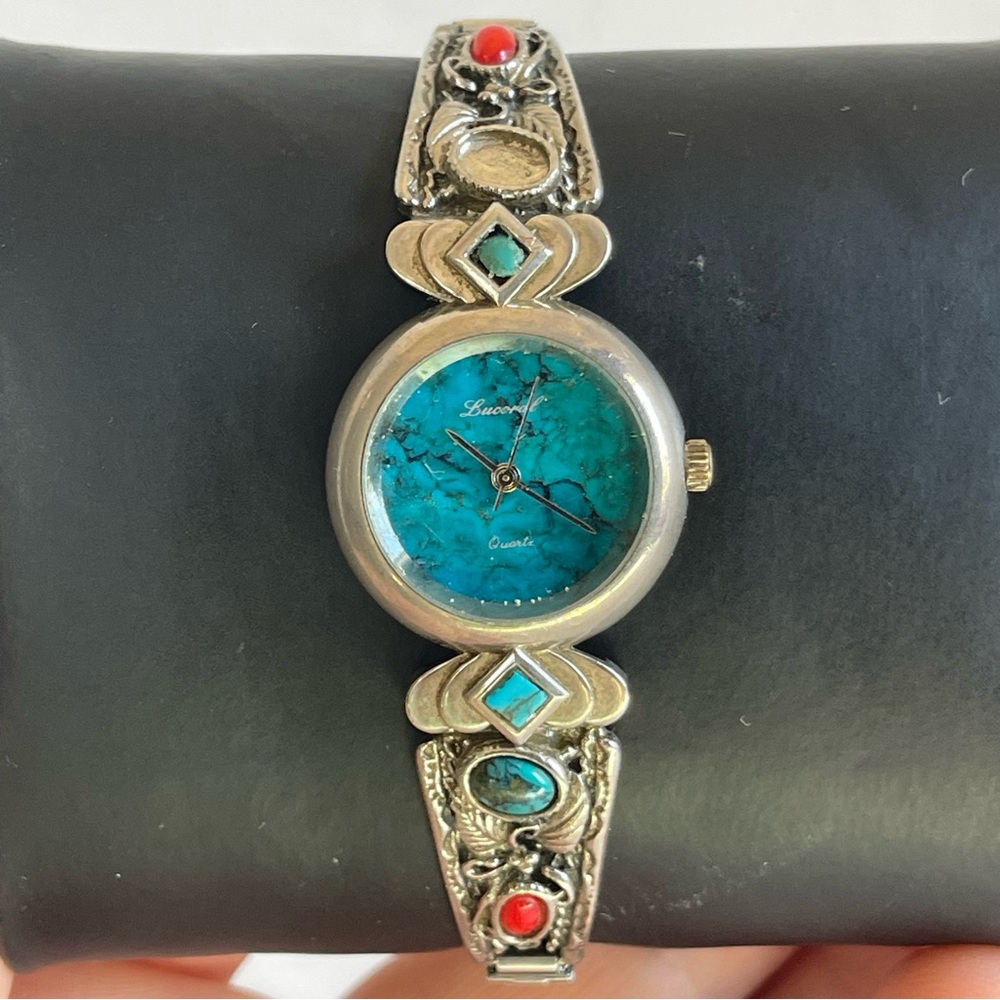 Lucoral Western Women’s Quartz Blue Face Watch Silver Tone Howlite Turquoise